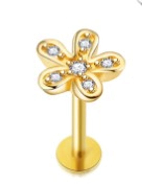Minimalist Flower Stainless Steel Inlay Zircon Ear Studs 1 Piece
