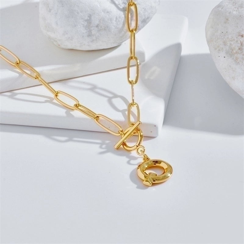 Copper 14K Gold Plated Fashion Plating Letter Pendant Necklace