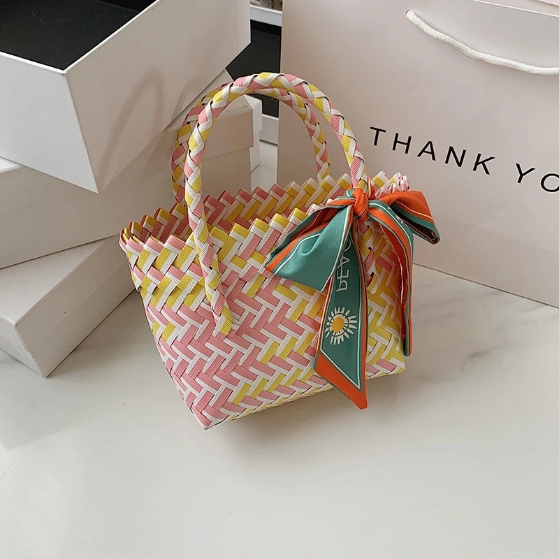 Women's Straw Color Block Vintage Style Classic Style Weave Square Open Handbag