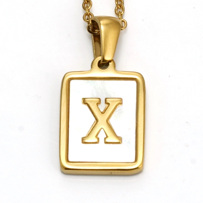 Elegant Round Letter Titanium Steel Inlaid Shell Necklace