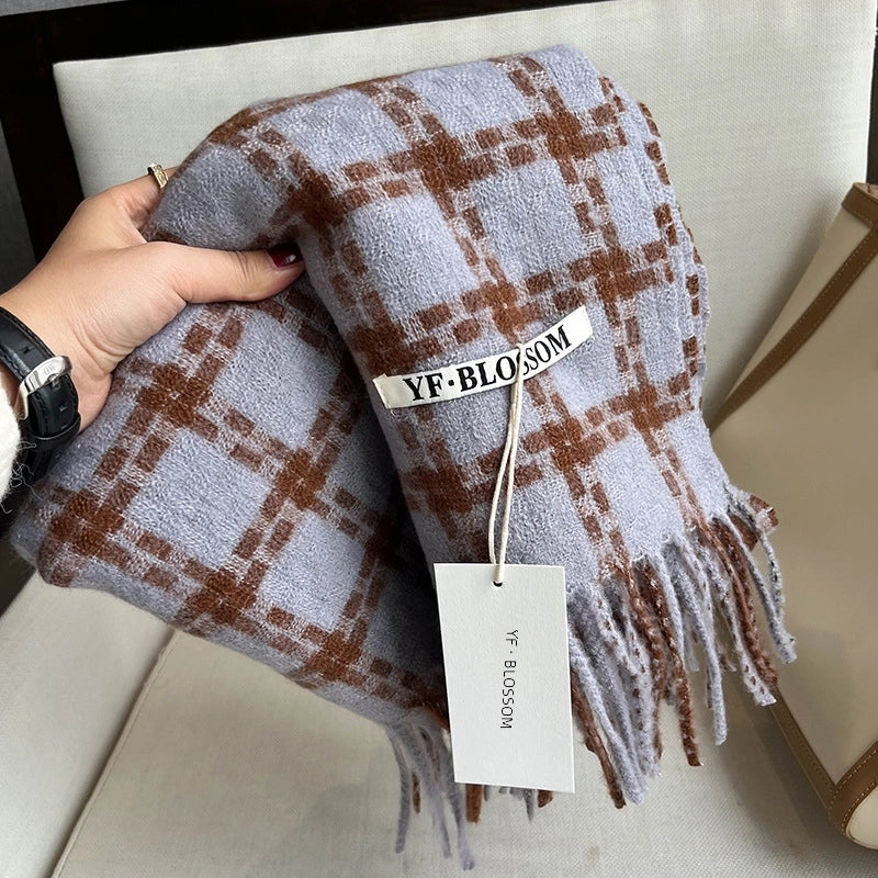 Double-sided Cashmere-like Tassel Plaid Scarf Scarf Autumn And Winter Warm  Women's Scarf Shawl