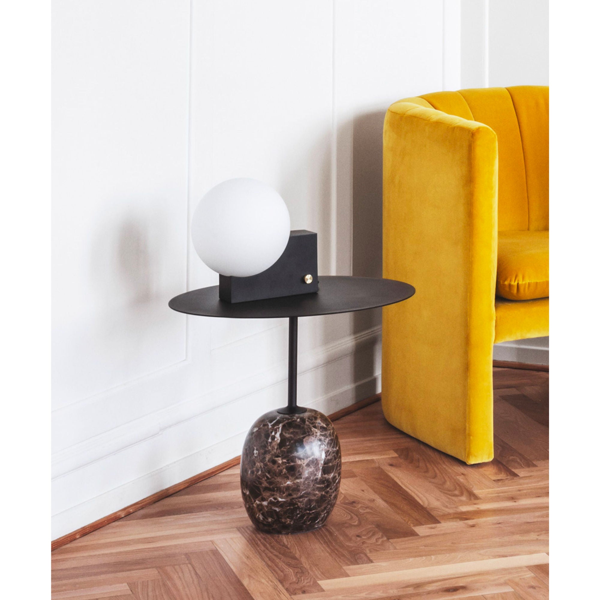 LN9 Lato Oval Side Table. Warm Black/Emparador Marble