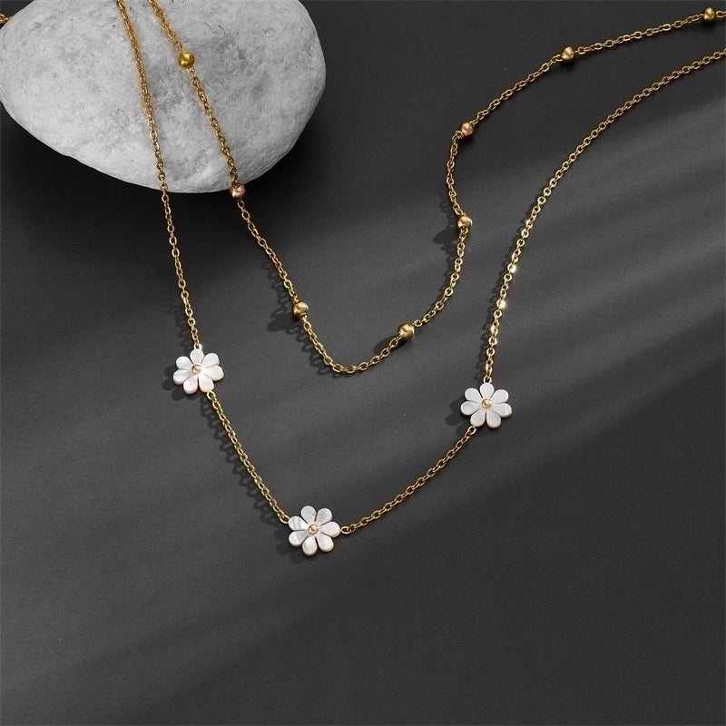 Titanium Steel 18K Gold Plated Sweet Pastoral Plating Flower Acrylic Layered Necklaces
