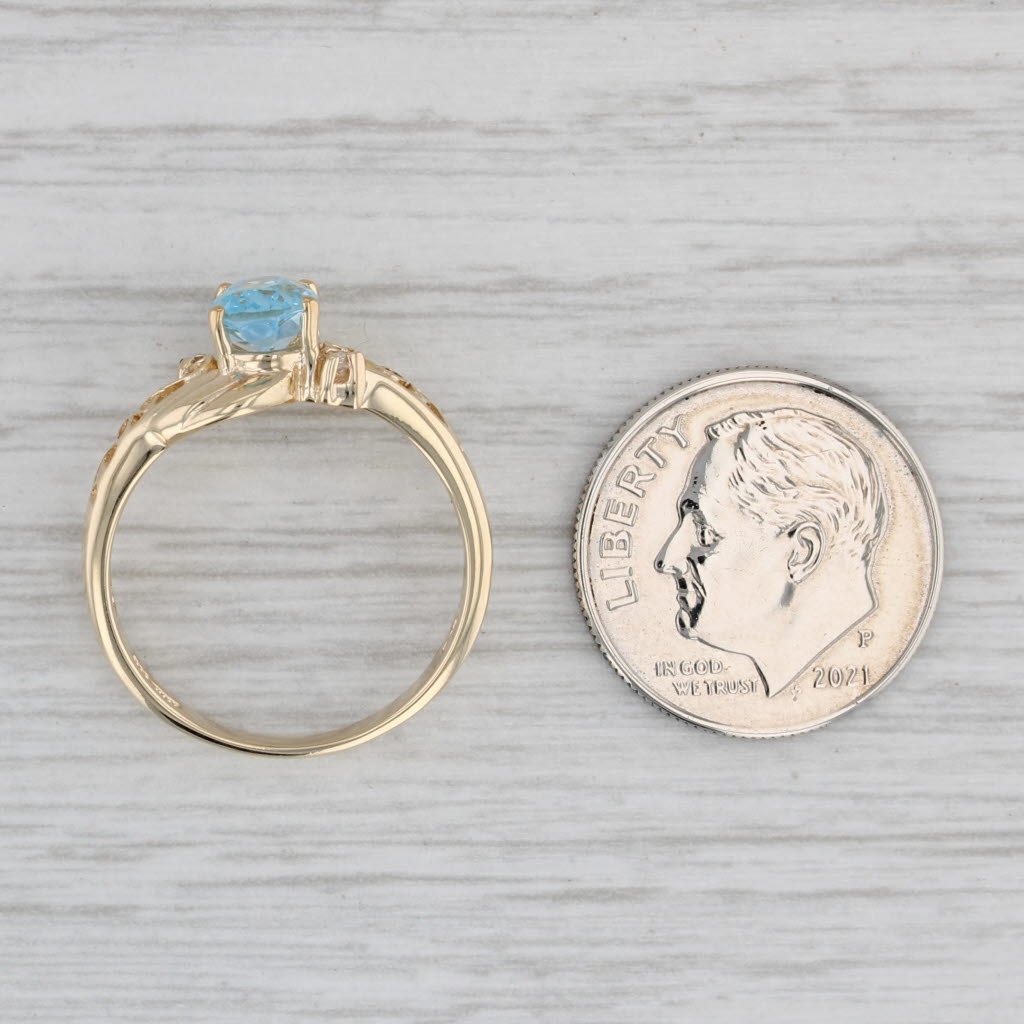 1.02ctw Oval Blue Topaz Diamond Ring 10k Yellow Gold Size 6.25