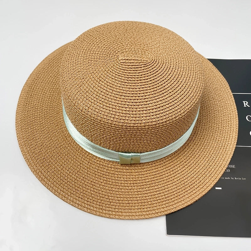 Women's Vacation Color Block Flat Eaves Straw Hat