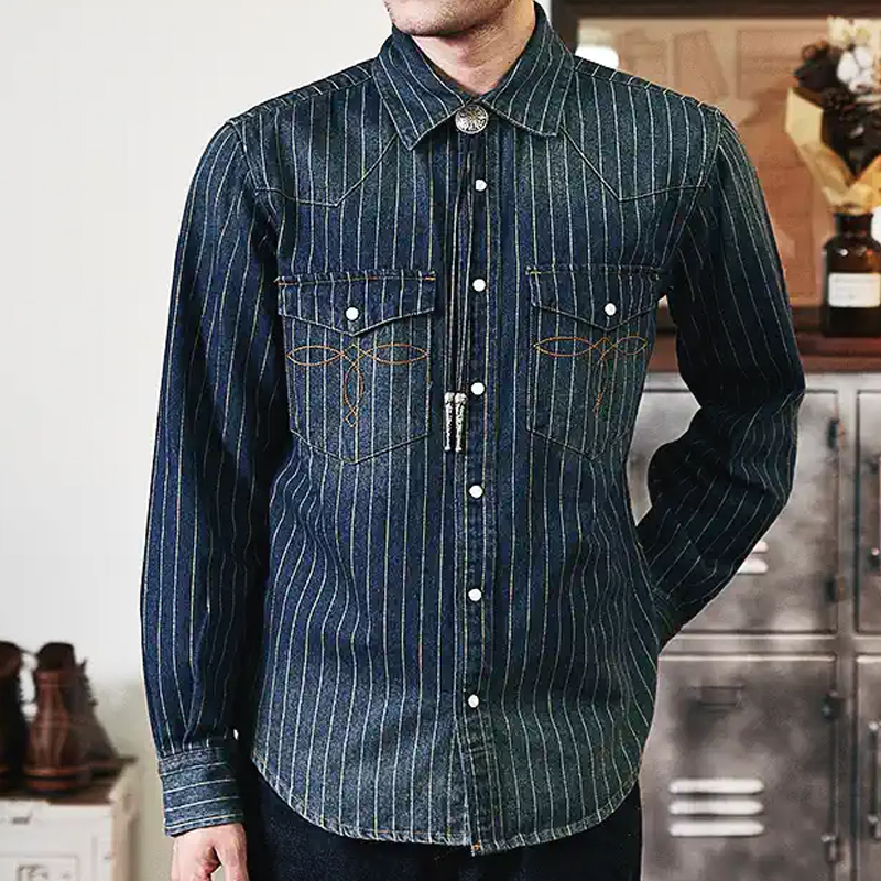 Western Stripe Denim Work Shirt