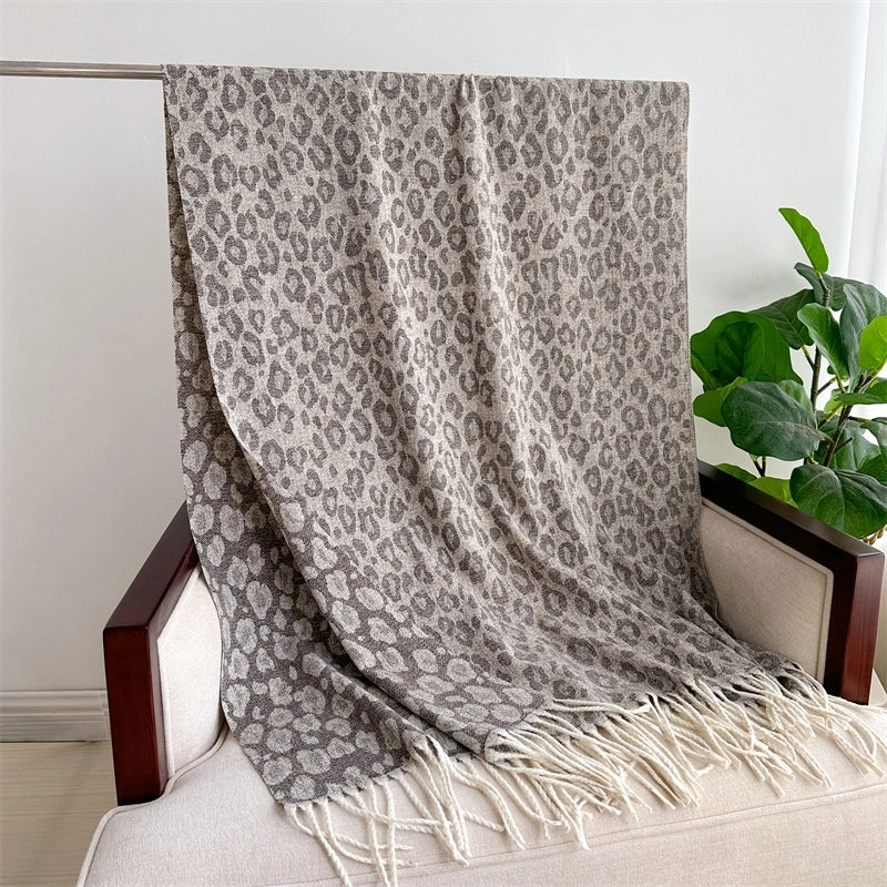 Unisex Casual Leopard Imitation Cashmere Knitted Scarf