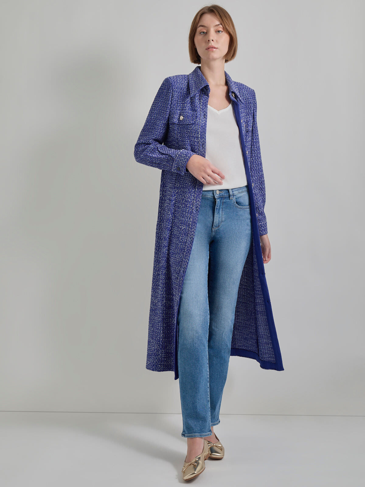 Belted Button Front Tweed Knit Midi Dress