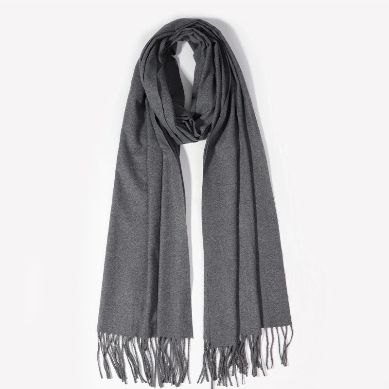 Solid Color Tassel Scarf Women's Winter  Autumn And Winter Thickened Long Imitation Cashmere Warm Shawl Simple Elegant