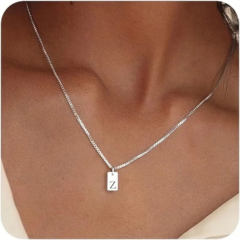 Titanium Steel Minimalist Letter Rectangle Plating Pendant Necklace