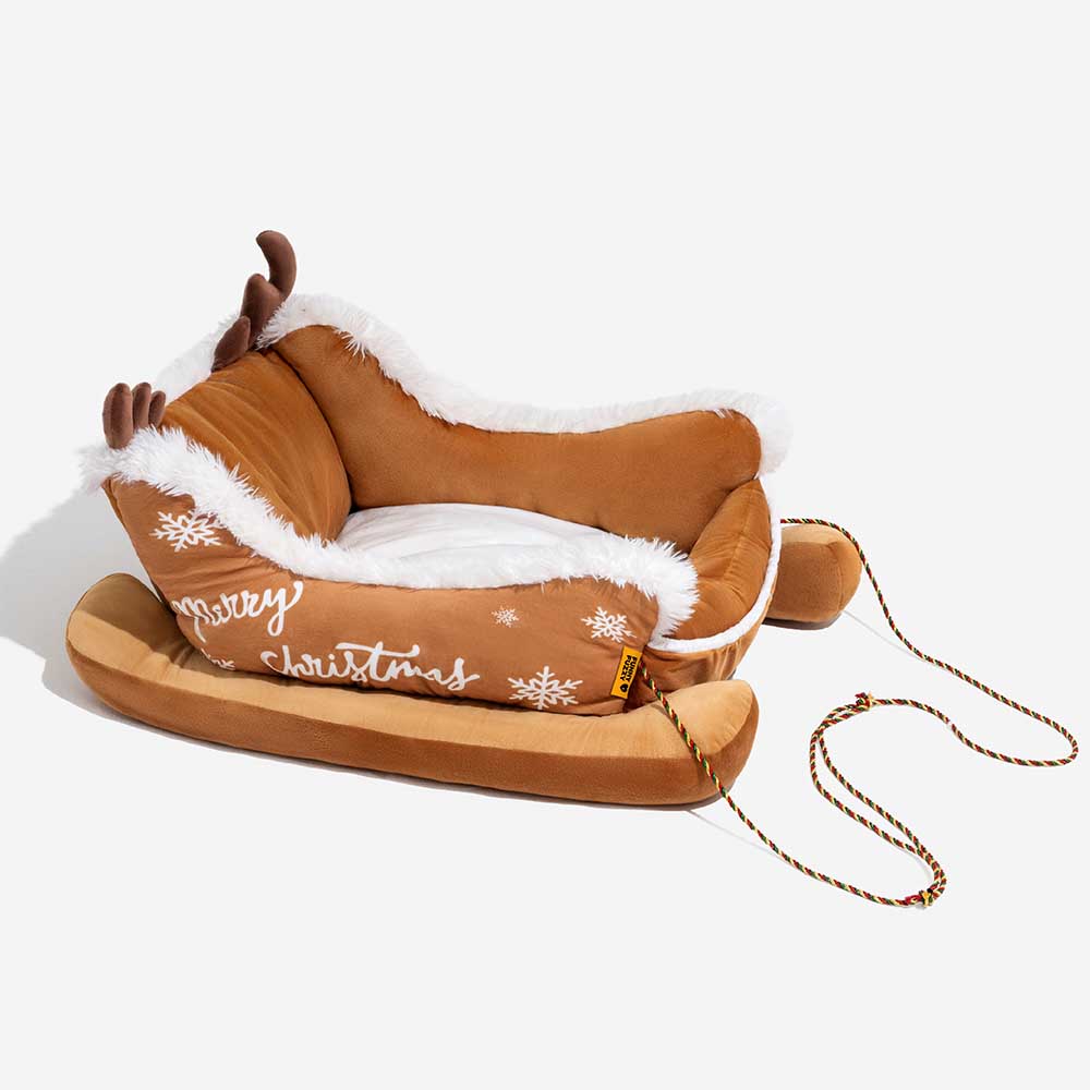 Festive Plush Cozy Dog Bed - Christmas Sleigh