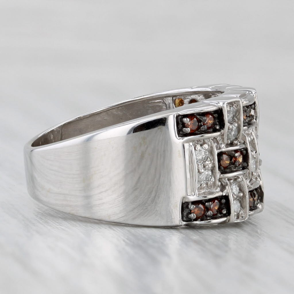 0.34ctw Brown Orange White Diamond Lattice Work Ring 14k White Gold Size 6