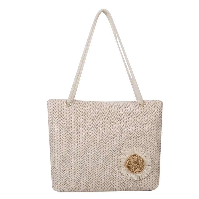 Women's Large Straw Flower Streetwear Square Zipper Underarm Bag
