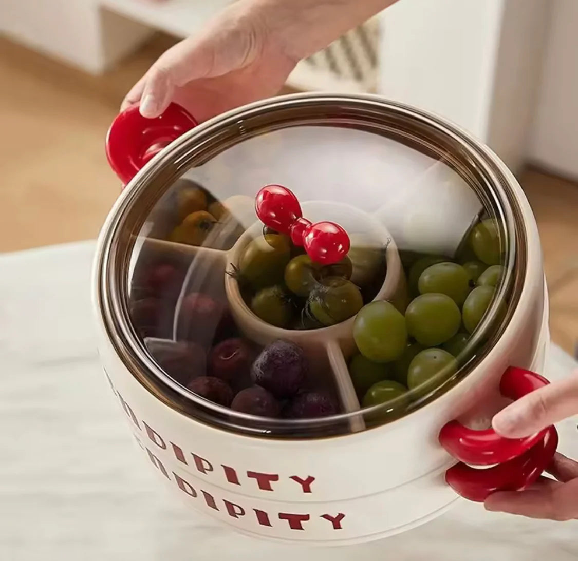 4-GRID DRIED FRUIT TRAY WITH TRANSPARENT LID 鈥?DUSTPROOF STORAGE FOR SNACKS & CANDY