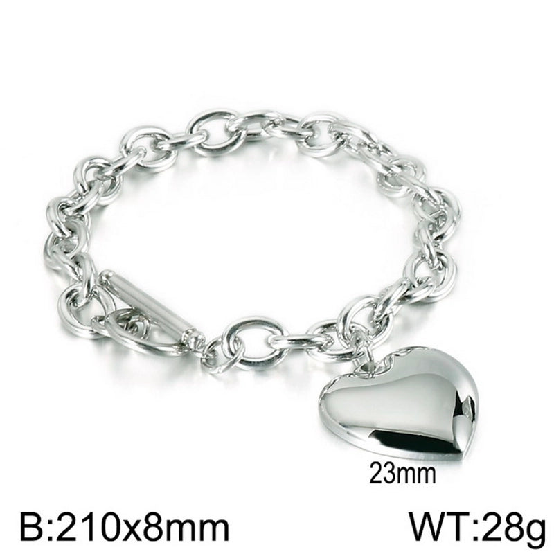 Minimalist Heart Shape Stainless Steel 18K Gold Plated Chain Bracelets Necklace