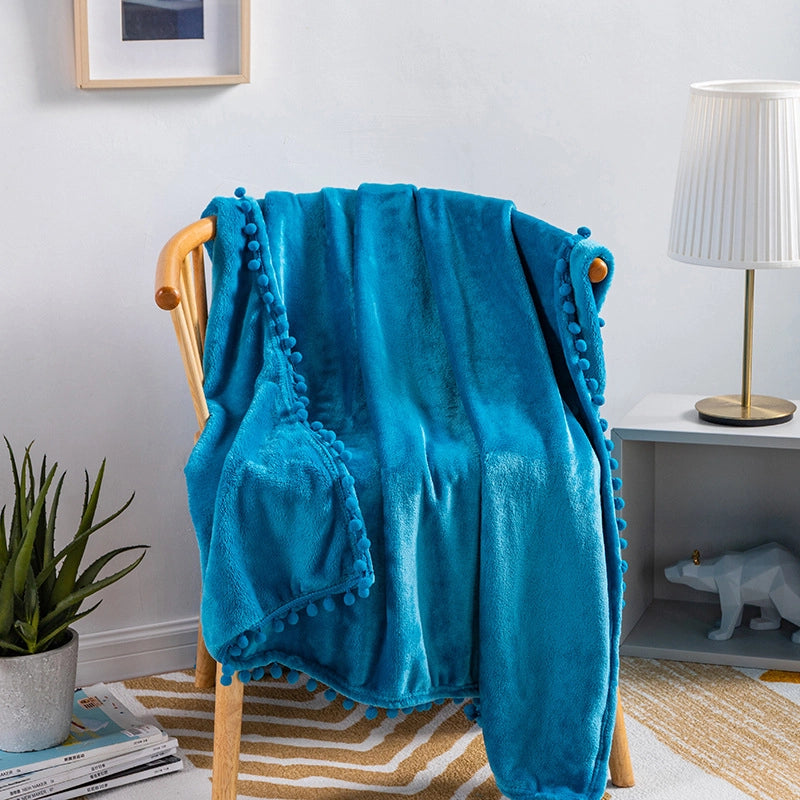 Tassel Ball Solid Color Blanket Sofa Dormitory Blanket Gift Air Conditioning Blanket