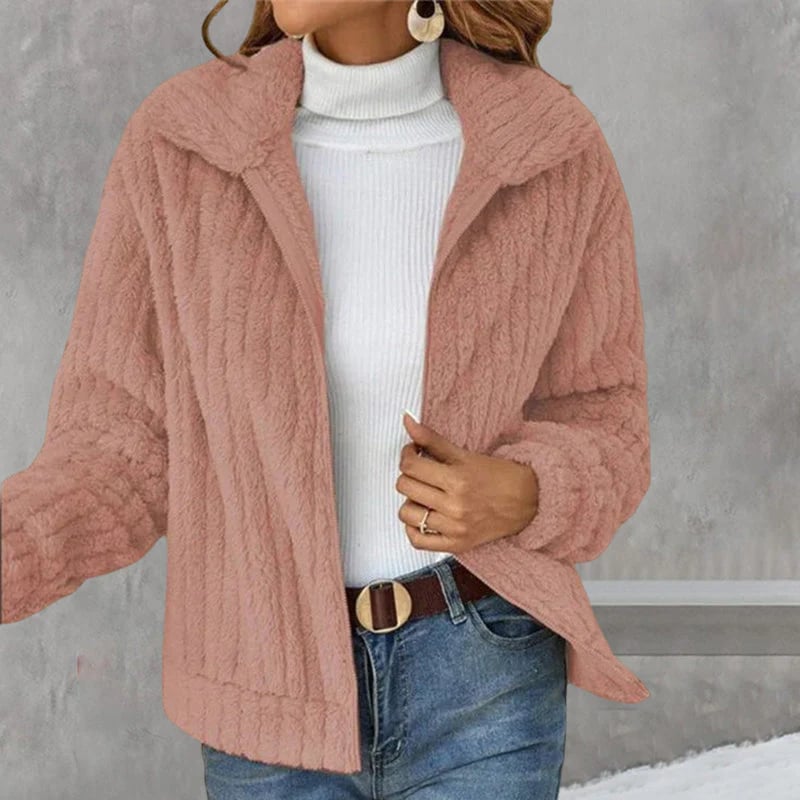 Cropped Plush Cardigan With Lapels