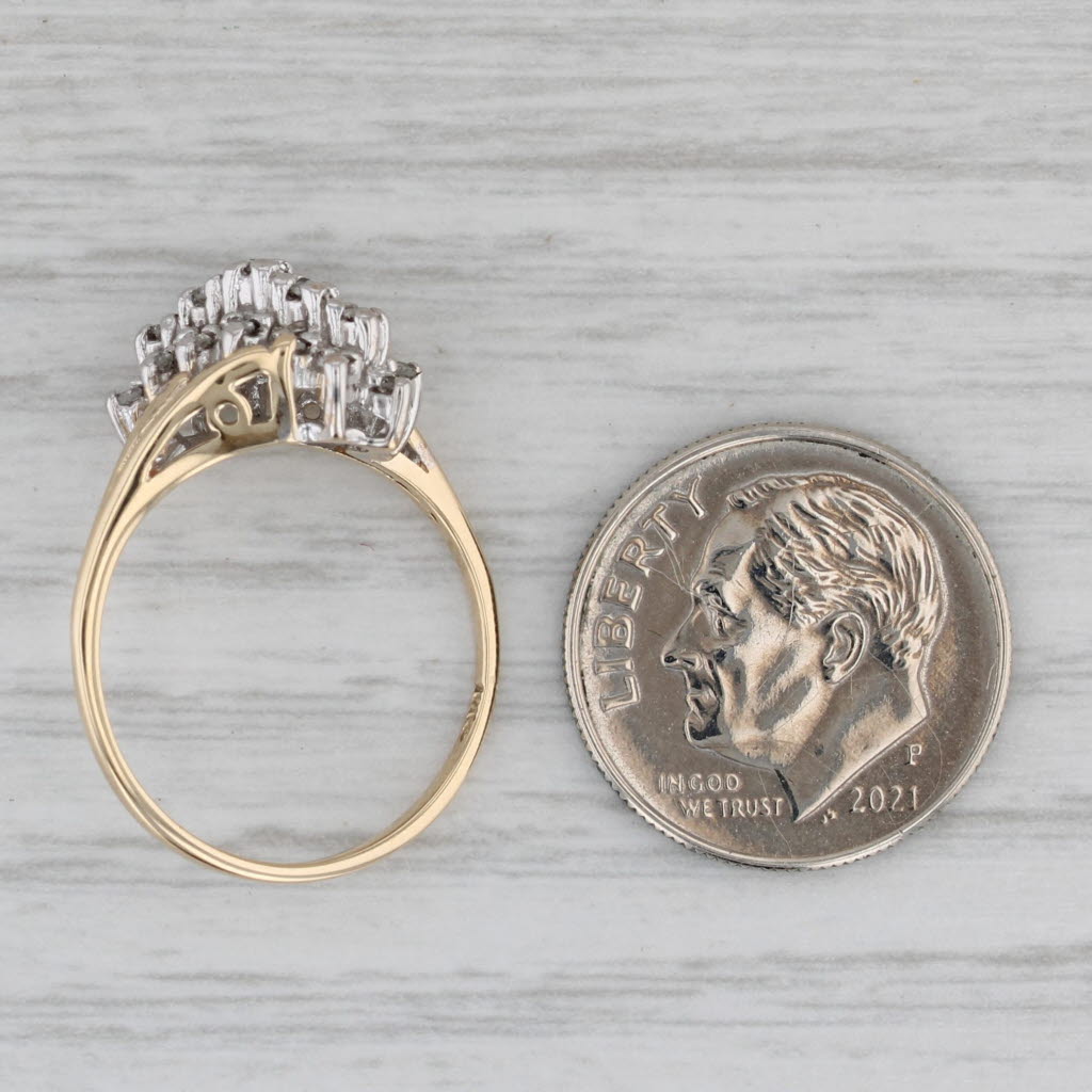 0.12ctw Diamond Cluster Bypass Ring 10k Yellow Gold Size 6