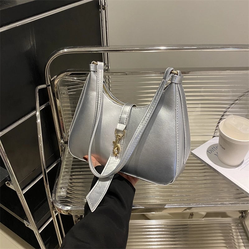 Women's Pu Leather Solid Color Classic Style Hook Loop Underarm Bag