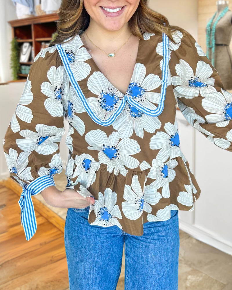 Floral Ruffled Peter Pan Collar Top