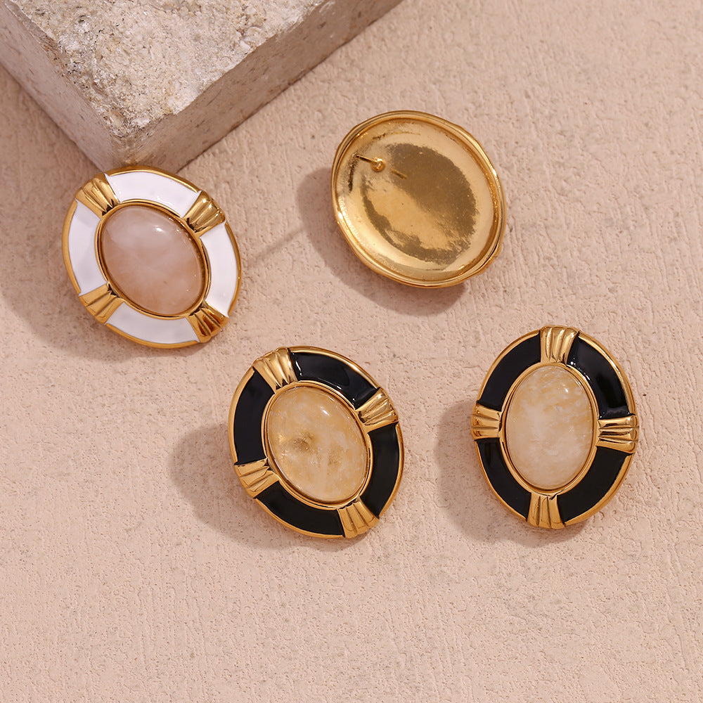 Fashion Ellipse Geometric Stainless Steel 18K Gold Plated Stud Earrings