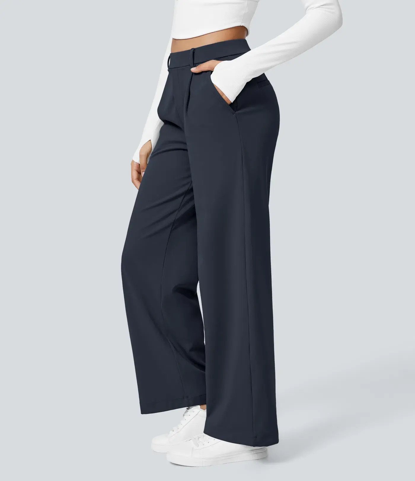 🔥Hot Sale🔥High-waisted Straight Leg Work Pants with Pockets