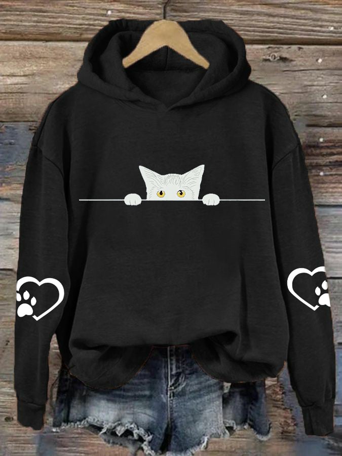 Women's Black Cat Paw Print Hoodie