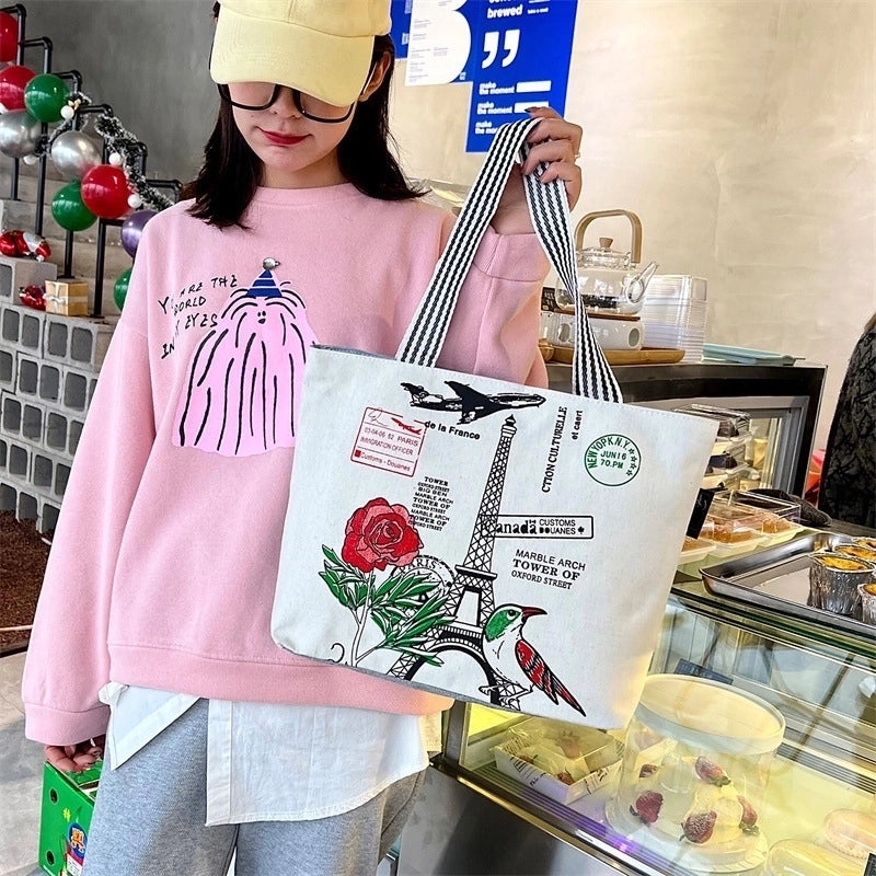 Women's Classic Style Color Block Canvas Shopping Bags