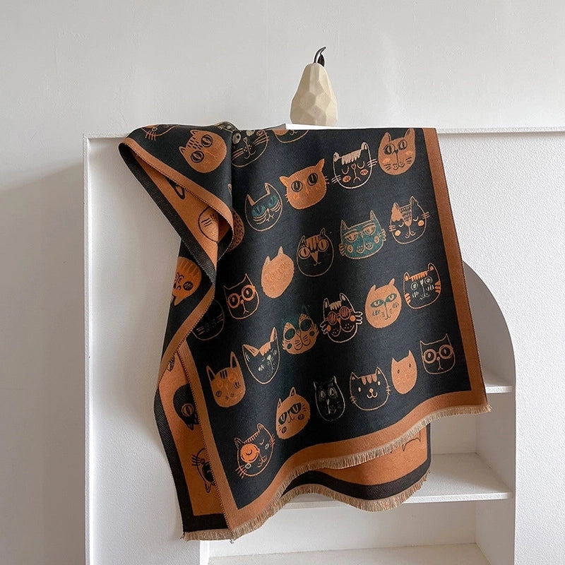 Women's Casual Cute Preppy Style Cat Imitation Cashmere Polyester Printing And Dyeing Printing Dyeing Scarf Shawl