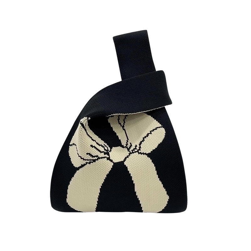 Women's Medium Knit Bow Knot Vintage Style Open Straw Bag