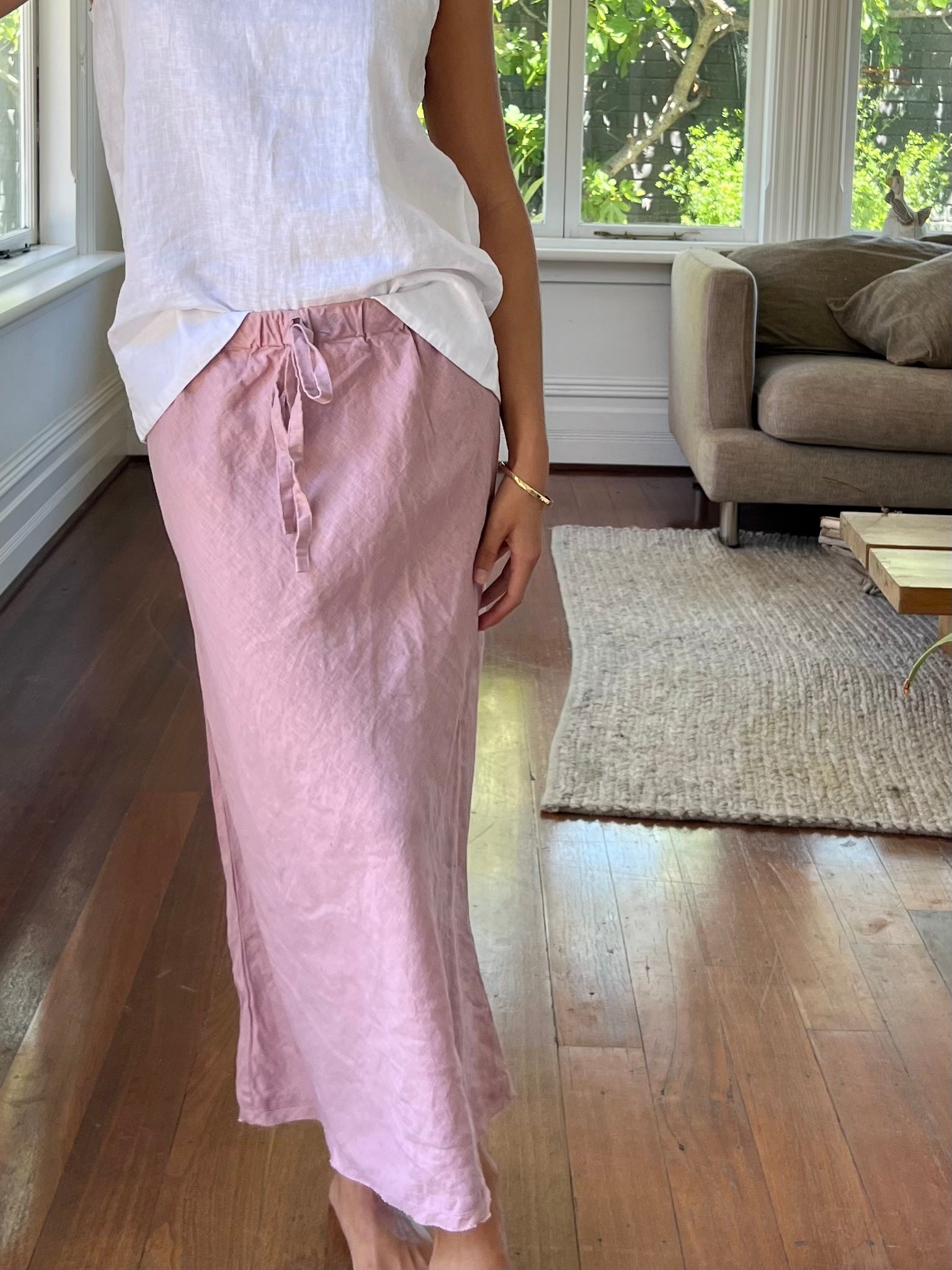 anthea skirt - dusty rose linen