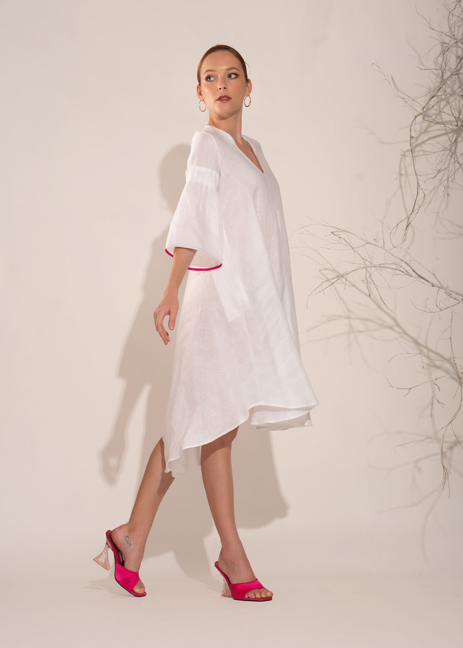 Contrast Piping & Pintuck Detailed Tent Dress