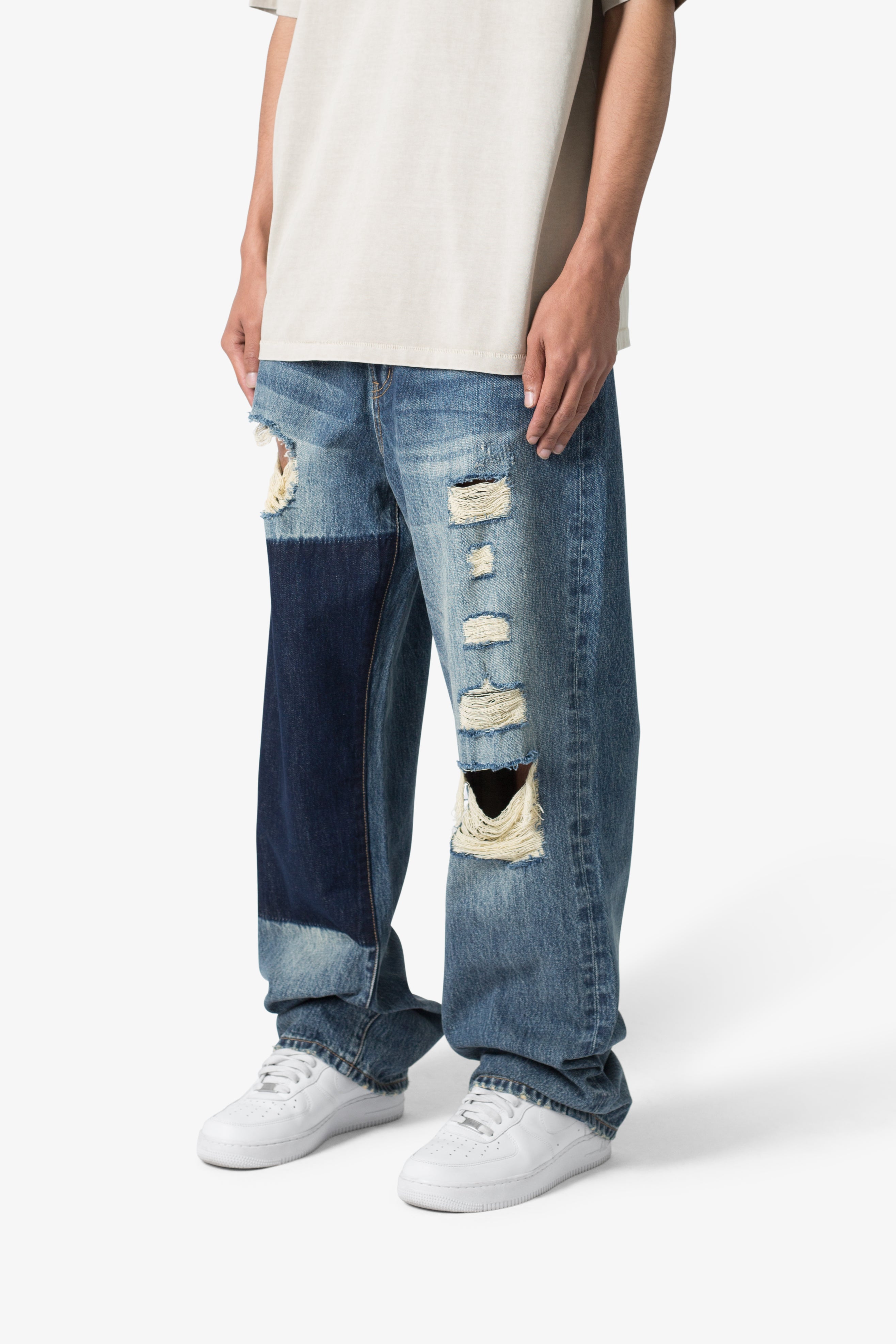 Ultra Baggy One Knee Thrashed Denim - Blue