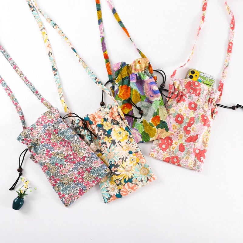 Women's Cotton Flower Elegant Square String Phone Wallets