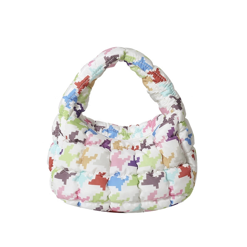Women's Nylon Printing Bow Knot Classic Style Cloud Shape Zipper Cloud Shape Bag Handbag