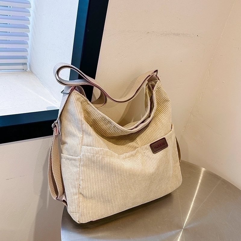 Women's Corduroy Solid Color Classic Style Square Zipper Shoulder Bag