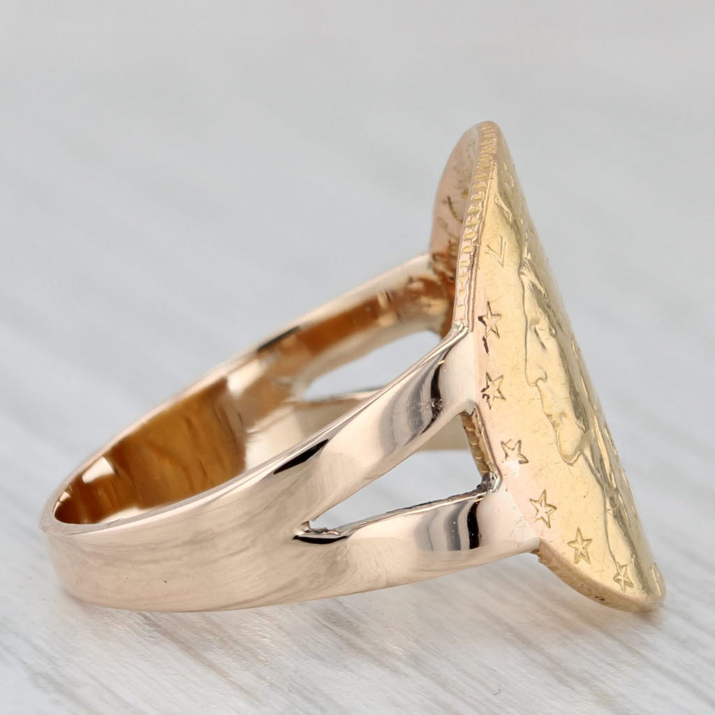 Authentic 1927 $2.50 Pressed US Coin Ring 10k 900 Yellow Rose Gold Size 7.75