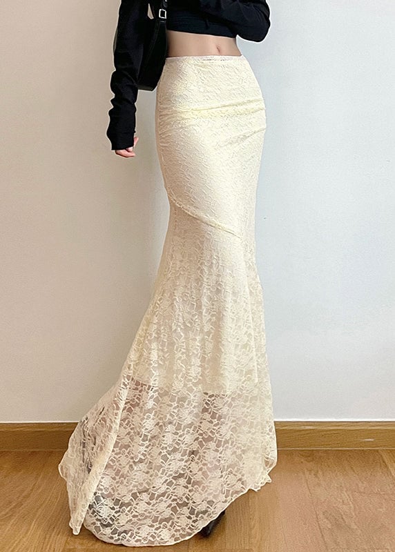 Beautiful White Wraped Silm Fit Lace Fishtail Skirts Spring