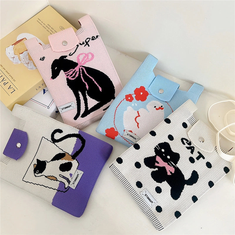 Women's Small Polyester Cartoon Letter Flower Cute Square Flip Cover Bucket Bag