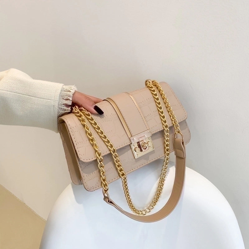 Women's Pu Leather Solid Color Vintage Style Square Magnetic Buckle Shoulder Bag Square Bag Chain Bag
