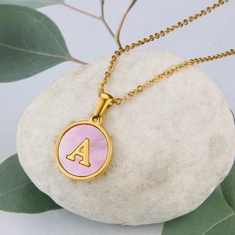 Minimalist Letter Titanium Steel Shell 18K Gold Plated Plating Inlaid Shell Necklace