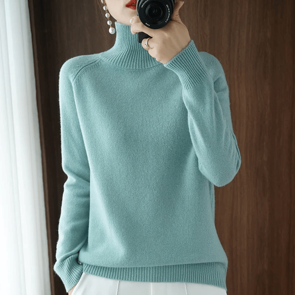 Women;S Solid Turtleneck Cashmere Knit Sweater