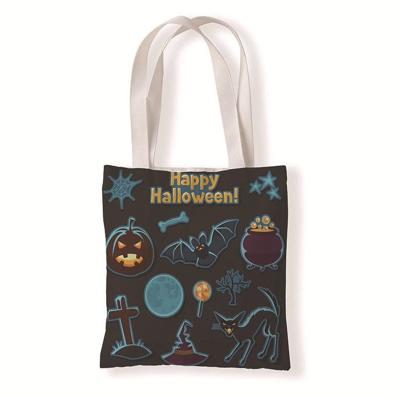Halloween Women's Medium Canvas Pumpkin Letter Elegant Streetwear Square Open Canvas Bag
