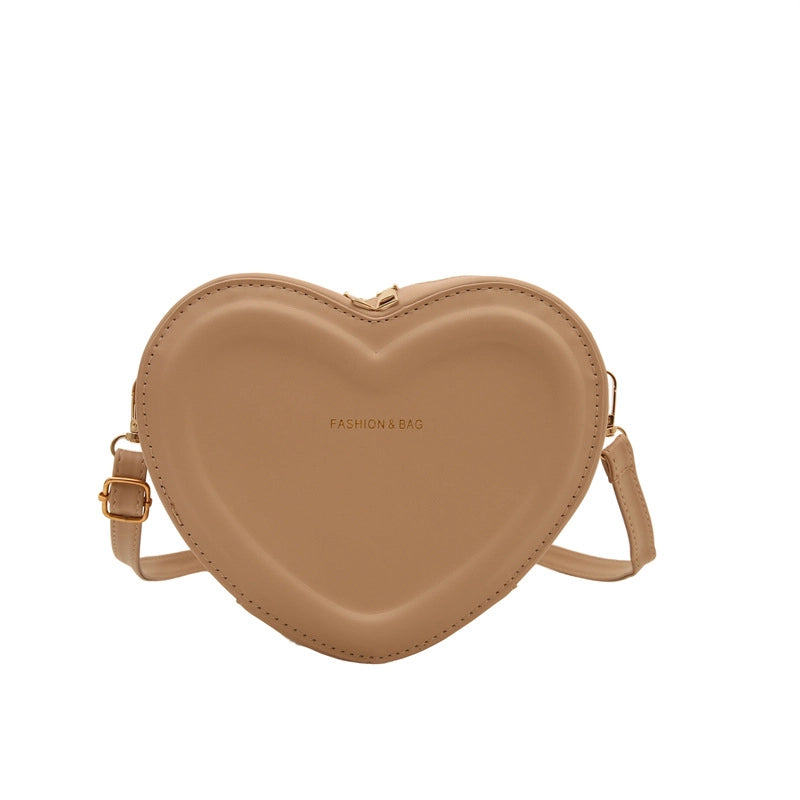 Women's Pu Leather Solid Color Cute Sewing Thread Heart-shaped Zipper Crossbody Bag