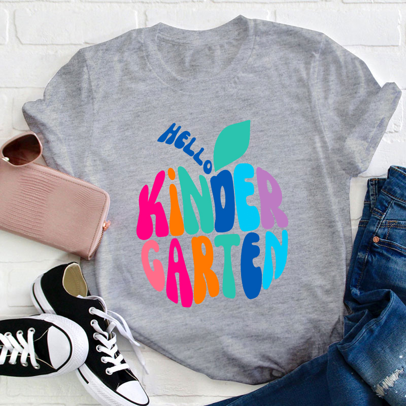 Personalized Grade Hello Colorful Apple Teacher T-Shirt