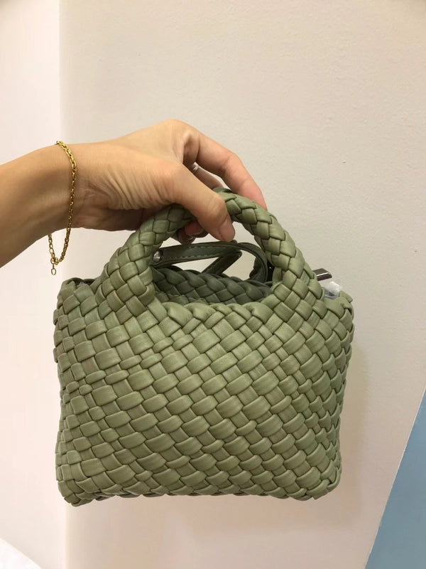 Women's Small Pu Leather Solid Color Streetwear Weave Square Open Crossbody Bag