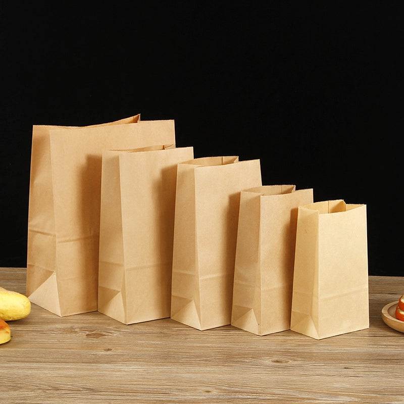 Thickened Food Kraft Paper Bag Customized Square Bottom Bag Baking Takeaway And Film Anti-oil Storage Packaging Bag