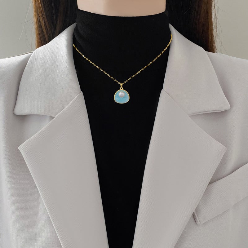 Oil-Dropping Pearl Simple Fashionable And Gorgeous Personality Necklace For Women All-Match Clavicle Chain Titanium Steel