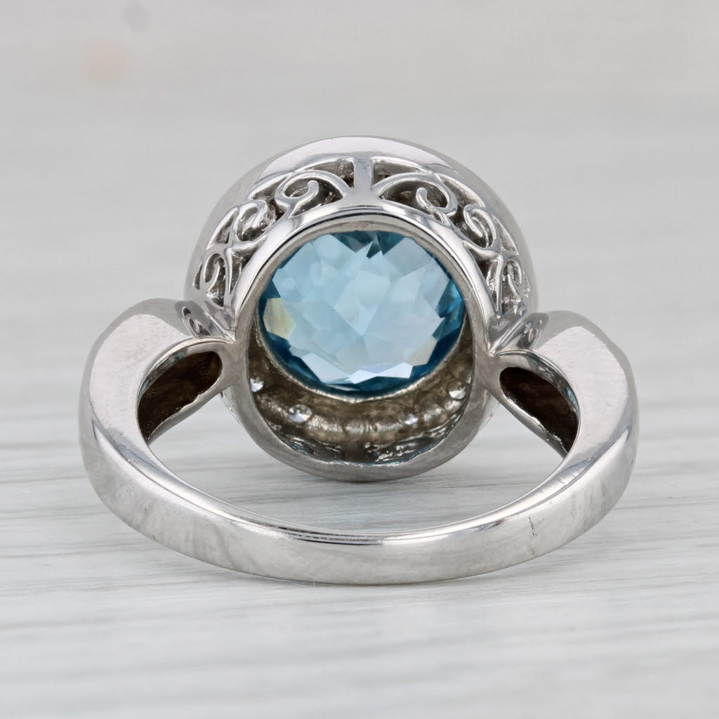 3.60ctw Blue Topaz Diamond Halo Ring 14k White Gold Size 6