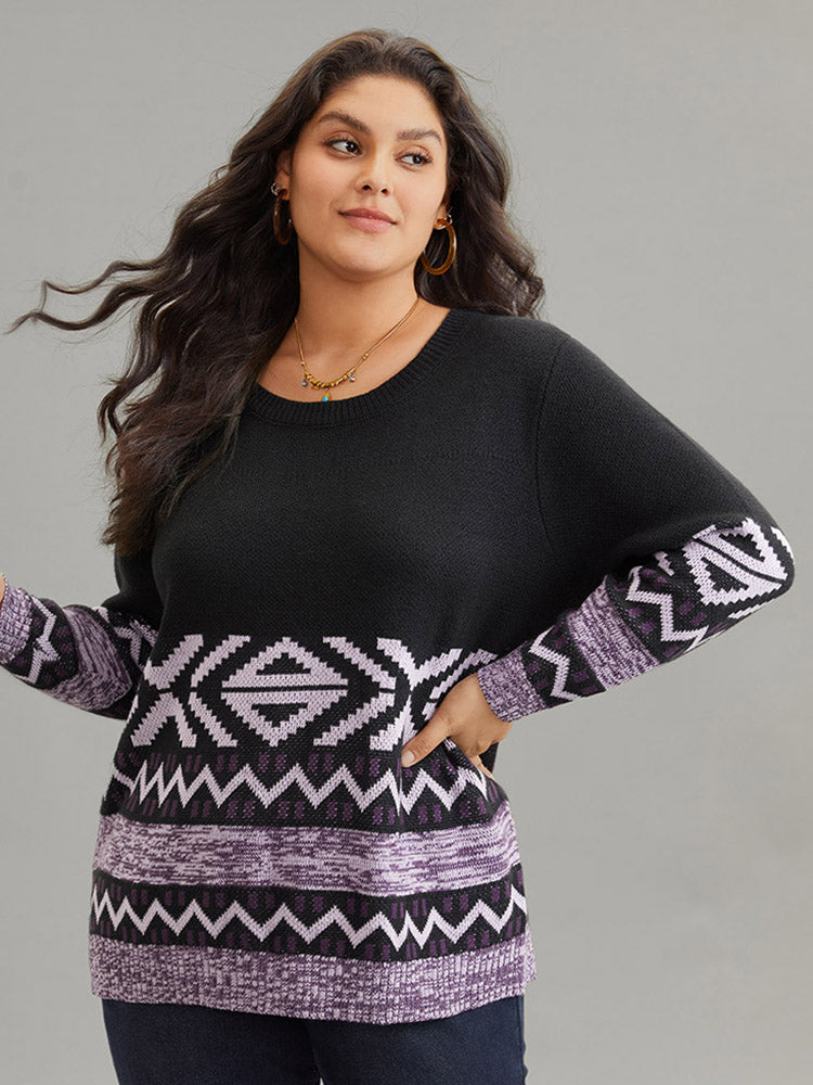 Bandana Jacquard Heather Patchwork Pullover